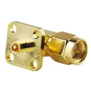 2 SMA Male plug 4hole panel mount Right Angle connector Solder .086" Cable RG405