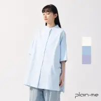 在飛比找momo購物網優惠-【plain-me】OOPLM 鬆身側開衩短袖襯衫 OPM3