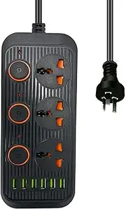 AU Electric Extension Power Strip|3 Universal Outputs|1.8M Cable|AU Conversion Plug with 6 USB Charging Ports|Multi Socket Power Board with Individual Switch for Home, Kitchen and Office