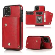 For iPhone 11 Wallet Back Cover, PU Leather Case With Card Holder Phone Case - Red