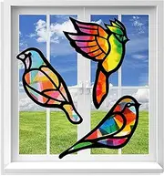 VHALE Suncatcher Kit for Kids, 3 Sets of Stained Glass Effect Paper Suncatchers (9 Cutouts, 27 Tissue Papers), Window Art, Classroom Arts and Crafts, Great Travel Toys, Party Favors (Bird)