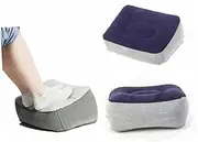 Uonlytech Inflatable Airplane Leg Rest Pillow Multi Functional Foot Rest Cushion for Travel Gray Blue Flocking Easy Inflate Deflate for Flights Trains Supports