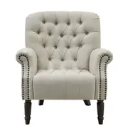 [Florabelle Living] Maurice Natural Linen Hamptons Buttoned Armchair W/Studs Linen Blend