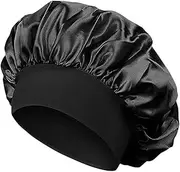 ccHuDE Satin Hair Bonnet Night Sleep Cap Black Hair Care Head Cover Wide Band Elastic Hat Hairs Protection Sleeping Hat Beauty Makeup Cap for Women Girls Men
