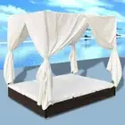 Outdoor Canopy Curtains Lounge Bed Garden Patio Wicker Rattan Daybed Chair Brown