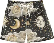 [sanluoli] Gold Leaf Sun Moon Workout Running Shorts Boys Bathing Suit Drawstring Lined Beach Hawaii Vacation 2T, Gold Leaf Sun Moon, 3 Years