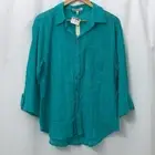Women’s Hester & Orchard 3/4 Sleeve Teal Button Down Blouse Size Large NWT