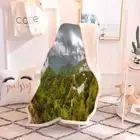 White Clouds And Trees Mountains 3D Warm Plush Fleece Blanket Picnic Sofa Couch