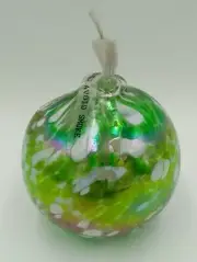 New Lamplight Farms Art Glass Orb, Iridescent Green, Oil Burner hand blown