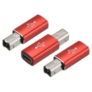 USB C Female to MIDI Convert Adapter, Type-C to USB B Adapter Red, 3pcs