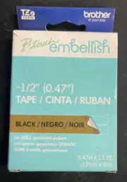 Brother P-touch Embellish Patterned Tape for Label Maker 1/2" Black on Gold
