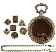 Bomefoi Dice Set with Pocket Watch Case, Pocket Watch Case with Number Cube in the Center, Fashion Transparent Glass Watch Case, Role Playing Game Accessories Dice