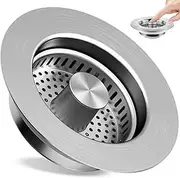 LeoLeoyy Kitchen Sink Drain Strainer (3-in-1), 304 Stainless Steel Pop Up Sink Stopper, Anti-Clogging Sink Drain Strainer for US Standard 3-1/2 inch Kitchen Drain