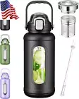 50 Oz Glass Water Bottles, Large Motivational Glass Water Bottle with Time Marke