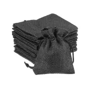 10pcs Burlap Bags with Drawstring 2.8x3.5" Jewelry Pouches for Party Gift, Black