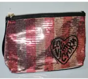 Victorias Secret Makeup Cosmetic Bag Pink Black Sequin Travel Toiletries $24.00