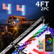 Pair Advanced App Control 4ft RGB LED Whip Light Spiral For Polaris RZR ATV UTV