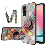 Kickstand Case for Samsung Galaxy A24 4G (162.1 x 77.6 x 8.3mm) PC+TPU+Tempered Glass Phone Cover