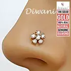 Natural 6 Si Diamonds Flower Nose Screw Piercing Wedding Engagement Ring Stud