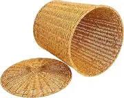 Amosfun Woven Rattan Basket Bin Lid Storage Basket for Bedroom Laundry Hamper Toy Storage Rustic Decorative Container