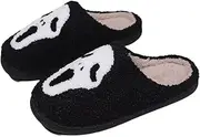[Yijancun] Smiley Face Slippers for Men Women Retro Cozy Comfy Plush Warm Slip-on Slippers Winter Soft Fuzzy Indoor House Shoes with Memory Foam