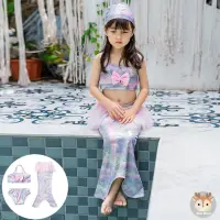 在飛比找momo購物網優惠-【Kori Deer 可莉鹿】夢幻粉紫美人魚兒童泳裝三件式套