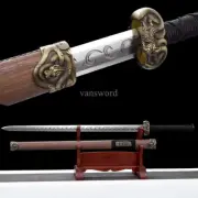 Chinese Han Dynasty Jian 汉剑 Damascus Steel With Pattern Blade Hard Wood Scabbard