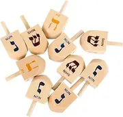Toddmomy 10pcs Wooden Dreidels for Hanukkah Spinning Tops with Ergonomic Handles for Group Activities and Festive Decor for Family Fun
