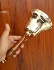 11" Christmas Bell Brass Hand Bell School Bell Call Service Bell Wood Hand Bell