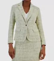 Anne Klein Women's Green Tweed One-Button Blazer Jacket Size 16
