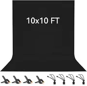 3 x 3 M / 10 x10 FT Black Backdrop, Vevelux 100% Polyester Photography Background with 4 Spring Clamps & 4 Anti-Wrinkle Backdrop Clips Foldable Washable Backdrop for Studio Photo Video Shooting