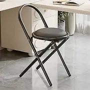 Metal Tall Folding Stool Chair, 28 Inch Portable Folding Bar Stool, Folding Stool Chair PU Leather for Indoor and Outdoor Multifunctional(Gray+Black)