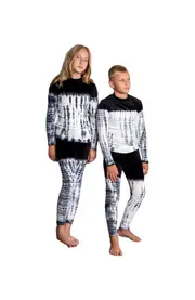 NoggiWear Velour Tie Dye Collection Girls Loungewear in Black /White Tie-Dye at Nordstrom, Size 12 Black/White Tie-Dye