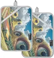 AIXIWAWA Big Eye Mountain Pot Holders 2 Pack, Insulated Heat Resistant Hot Pads Oven Mitts with Pocket for Kitchen Cooking Baking 7x9.8 inches