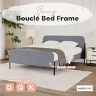 Modern Boucle Fabric Bed Frame Queen Double King Size Bedroom Furniture - Grey