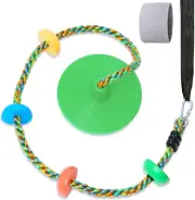 Green Climbing Swing Rope Tree Swing Set for Backyard with Platforms Adjustable