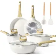 Pots and Pans Set Non Stick - 10 Pcs Granite Kitchen Cookware 10 Piece A White