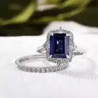 14K White Gold Plated 2Ct Emerald Lab-Created Blue Sapphire Engagement Ring