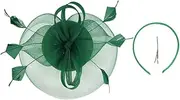 [AKOOSY] Tea Party Banquet Fascinator Headband for Women Elegant Gauze Hat with Mesh Design for Weddings Anniversaries and Parties Durable and Stylish Accessory Dark Green