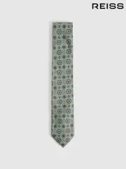 Reiss Soft Sage Primo Silk Foulard Medallion Print Tie (F33987) | $135