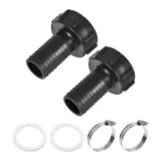 IBC Tank Hose Adapter 60mm Coarse Thread to 40mm Barbed Hose Fitting Black 2Pcs