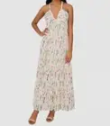 Cece Womens Ivory Printed Plunge Neck Maxi Dress Sz XL