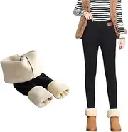 [Hixiaohe] Women's Casual Sherpa Fleece Lined Warm Leggings Thicken Heavy Jogger Pants