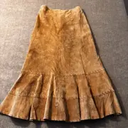 NWT Chico’s Leather Suede Skirt Size 1/8 Tan Maxi Flared Lined Zip Elastic
