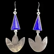 Handmade Zuni Sterling Silver Lapis Earrings by Travis Snyder, 2 1/4" long