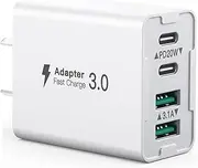 USB C Wall Charger, 40W 4-Port USB C Charger Block Fast Charging Block Dual Port PD+QC Wall Plug Multiport Type C Compatible with iPhone 12/13/14/15/16/Pro Max/XS/XR/Samsung Galaxy S24/S23/S22/Tablet
