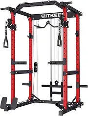 RitKeep 5 in 1 Power Cage for Home Strength Training, M10 Power Rack with Pulley System, Workout Cable Machine with Dual Safety Bars