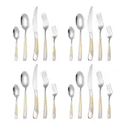 4 Set Stainless Steel Flatware Cutlery Set, Silver/Gold Silverware Set
