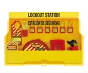 Master Lock Bilingual Lockout Station valve focus, Zenex thermoplastic padlocks
