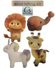 Wool felting complete kits Set Of 4 Elephant Lion Giraffe Unicorn Kids Crafts